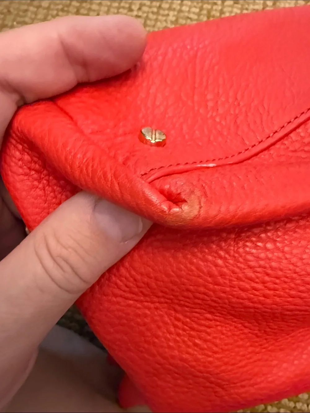 Tory Burch Coral-Red Pebbled Leather Chain Shoulder Bag